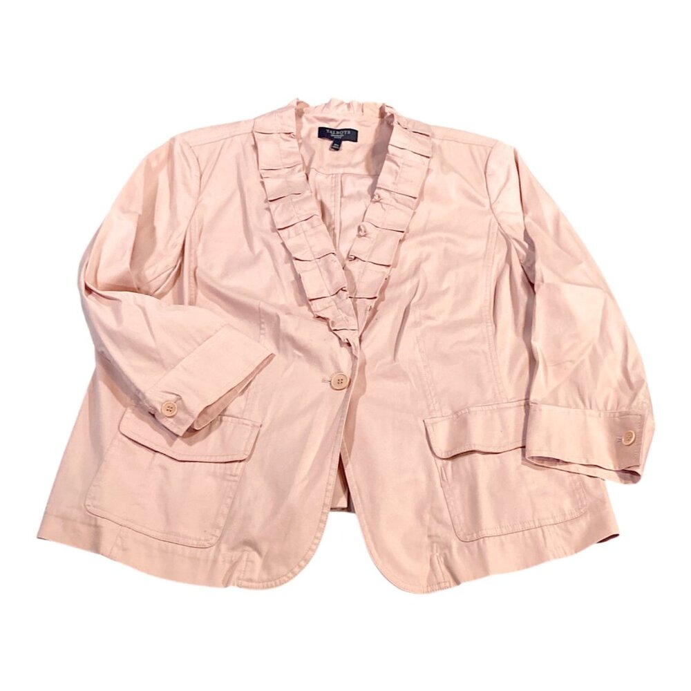 Talbots Jacket Womens 18 Wide Sorbet Blazer Pleated VNeck 3/4 Sleeve Plus Size